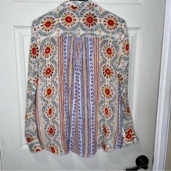 AP.NY Floral Print Roll Tab Sleeve Button-Up Shirt Sz L - Picture 7 of 7